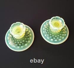 Vintage Fenton Topaz Vaseline Opalescent Hobnail Candle Holders