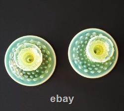 Vintage Fenton Topaz Vaseline Opalescent Hobnail Candle Holders
