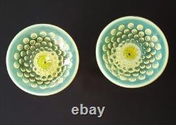 Vintage Fenton Topaz Vaseline Opalescent Hobnail Candle Holders