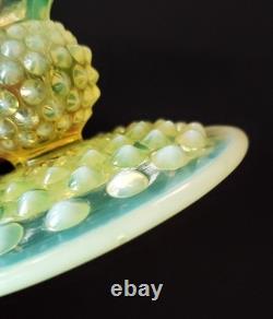 Vintage Fenton Topaz Vaseline Opalescent Hobnail Candle Holders