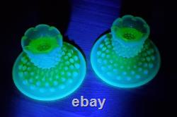 Vintage Fenton Topaz Vaseline Opalescent Hobnail Candle Holders