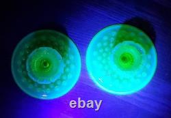 Vintage Fenton Topaz Vaseline Opalescent Hobnail Candle Holders