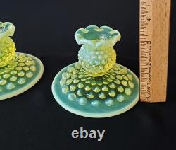 Vintage Fenton Topaz Vaseline Opalescent Hobnail Candle Holders