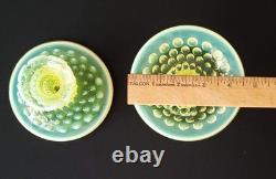 Vintage Fenton Topaz Vaseline Opalescent Hobnail Candle Holders