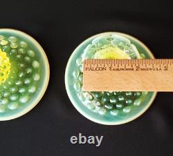 Vintage Fenton Topaz Vaseline Opalescent Hobnail Candle Holders