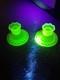 Vintage Fenton Vaseline Uranium Hobnail Glass Candle Holder Set