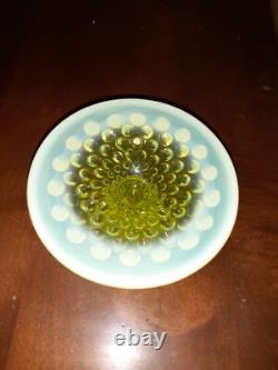 Vintage Fenton Vaseline Uranium Hobnail Glass Candle Holder Set