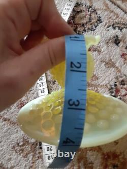 Vintage Fenton Vaseline Uranium Hobnail Glass Candle Holder Set