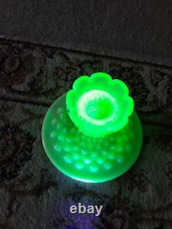Vintage Fenton Vaseline Uranium Hobnail Glass Candle Holder Set