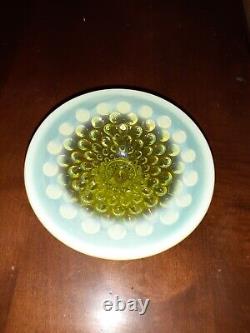 Vintage Fenton Vaseline Uranium Hobnail Glass Candle Stick Holders