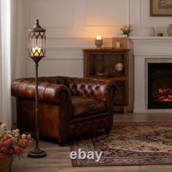 Vintage Floor Candelabra 41 Tall Antique Gold Candle Holder with Glass Lanter