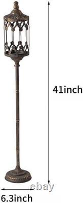 Vintage Floor Candelabra 41 Tall Antique Gold Candle Holder with Glass Lanter