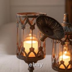 Vintage Floor Candelabra 41 Tall Antique Gold Candle Holder with Glass Lanter