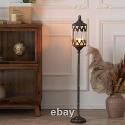 Vintage Floor Candelabra 41 Tall Antique Gold Candle Holder with Glass Lanter