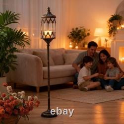 Vintage Floor Candelabra 41 Tall Antique Gold Candle Holder with Glass Lanter