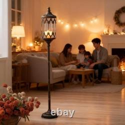 Vintage Floor Candelabra 41 Tall Antique Gold Candle Holder with Glass Lanter