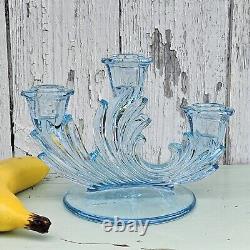 Vintage Fostoria Baroque Aqua Blue 6 3-lite Candle Holders Set of 2