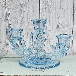 Vintage Fostoria Baroque Aqua Blue 6 3-lite Candle Holders Set of 2