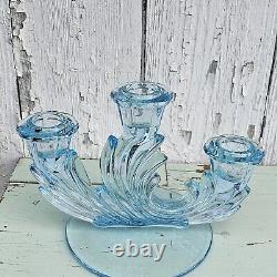 Vintage Fostoria Baroque Aqua Blue 6 3-lite Candle Holders Set of 2