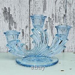 Vintage Fostoria Baroque Aqua Blue 6 3-lite Candle Holders Set of 2