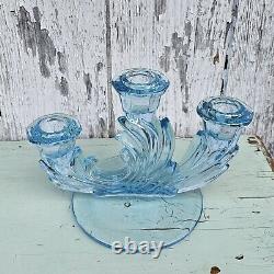 Vintage Fostoria Baroque Aqua Blue 6 3-lite Candle Holders Set of 2