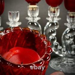 Vintage Fostoria Plume Crystal 3 Arm Candelabras Pair Hurricane Candle Holders