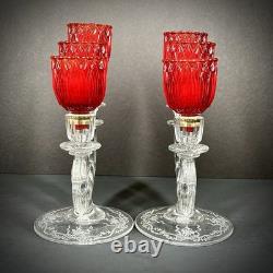 Vintage Fostoria Plume Crystal 3 Arm Candelabras Pair Hurricane Candle Holders