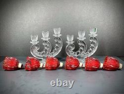Vintage Fostoria Plume Crystal 3 Arm Candelabras Pair Hurricane Candle Holders