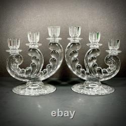 Vintage Fostoria Plume Crystal 3 Arm Candelabras Pair Hurricane Candle Holders
