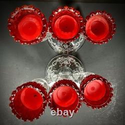 Vintage Fostoria Plume Crystal 3 Arm Candelabras Pair Hurricane Candle Holders