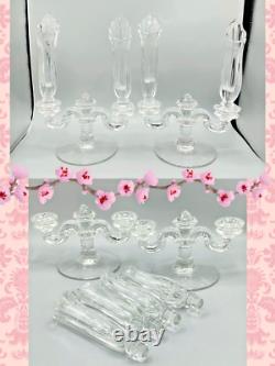 Vintage Fostoria Table Charm Crystal Set 4 Peg Vases & 2 Double Candle Holders