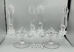 Vintage Fostoria Table Charm Crystal Set 4 Peg Vases & 2 Double Candle Holders