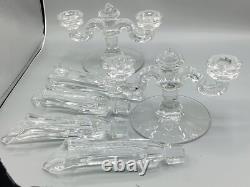 Vintage Fostoria Table Charm Crystal Set 4 Peg Vases & 2 Double Candle Holders