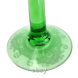 Vintage Fostoria Uranium Glass Candlesticks Candle Holders Pair Seville Etched