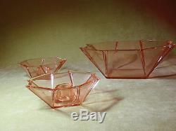 Vintage Fostoria art deco geometrical bowl and candle holders George Sakier