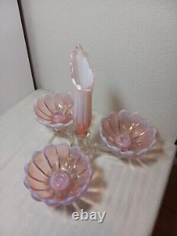 Vintage Fostorial Heirloom Pink Opalescent 5 Pc Candle Holder Epergne