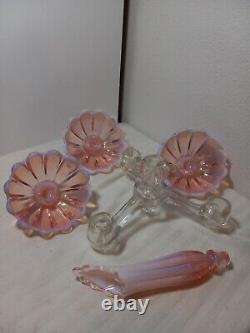 Vintage Fostorial Heirloom Pink Opalescent 5 Pc Candle Holder Epergne