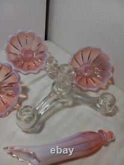 Vintage Fostorial Heirloom Pink Opalescent 5 Pc Candle Holder Epergne