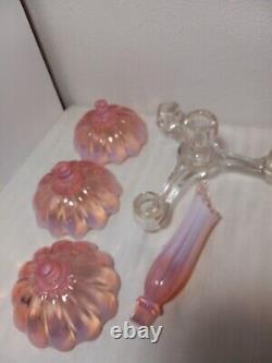 Vintage Fostorial Heirloom Pink Opalescent 5 Pc Candle Holder Epergne