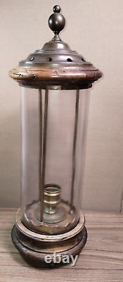 Vintage GLASS CANDLE holder MADE IN ITALY mayco stores CHAPMAN brass HURRICANE