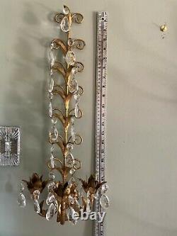 Vintage Gilt HOLLYWOOD REGENCY ITALIAN Wall Sconce Candle Holder PAIR 22 Tall