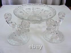 Vintage Glass Bowl & Candleabra Candle Holder Set 3 Pieces Table Decoration