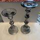 Vintage Glass Candleholders Clear Grey Metallic Hue Large Set Of 2+candle's