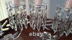 Vintage Glass Candlestick Pair with Bobeches, full set of original glass prisms