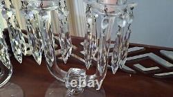 Vintage Glass Candlestick Pair with Bobeches, full set of original glass prisms