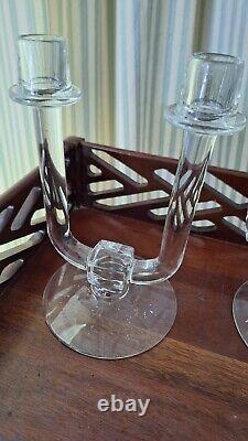 Vintage Glass Candlestick Pair with Bobeches, full set of original glass prisms