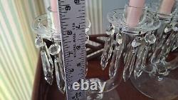 Vintage Glass Candlestick Pair with Bobeches, full set of original glass prisms