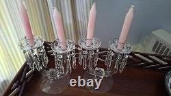 Vintage Glass Candlestick Pair with Bobeches, full set of original glass prisms