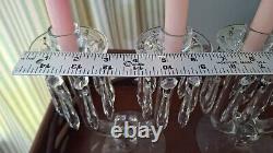 Vintage Glass Candlestick Pair with Bobeches, full set of original glass prisms