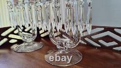 Vintage Glass Candlestick Pair with Bobeches, full set of original glass prisms